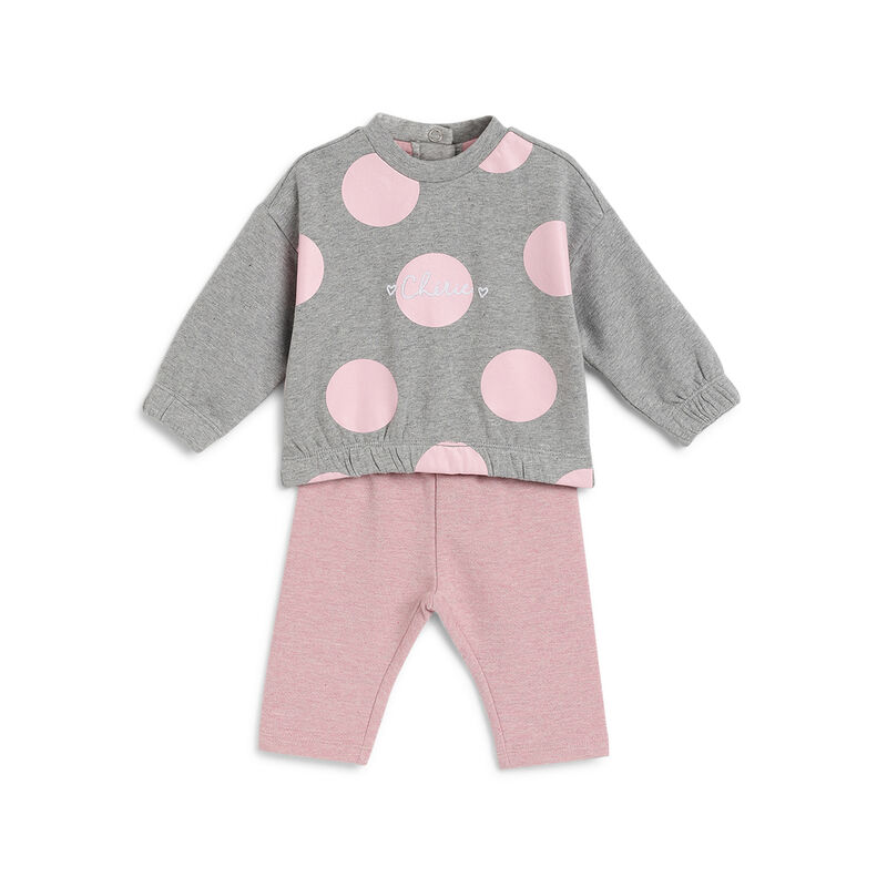 Girls Light Grey Printed Sweatshirt With Leggings image number 0